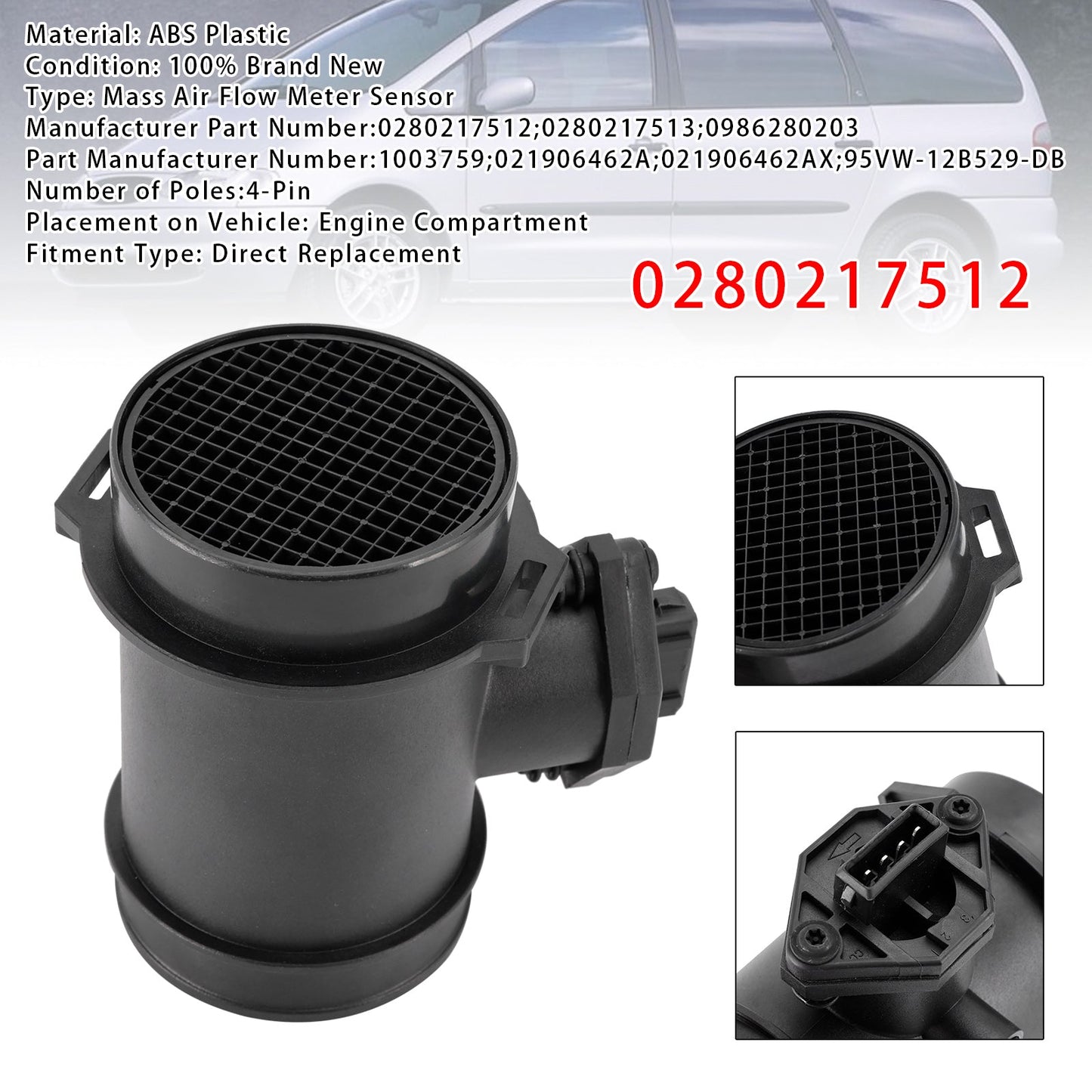 Ford Galaxy VW Golf III VR6 Sharan 0280217512 Mass Air Flow Meter Sensor
