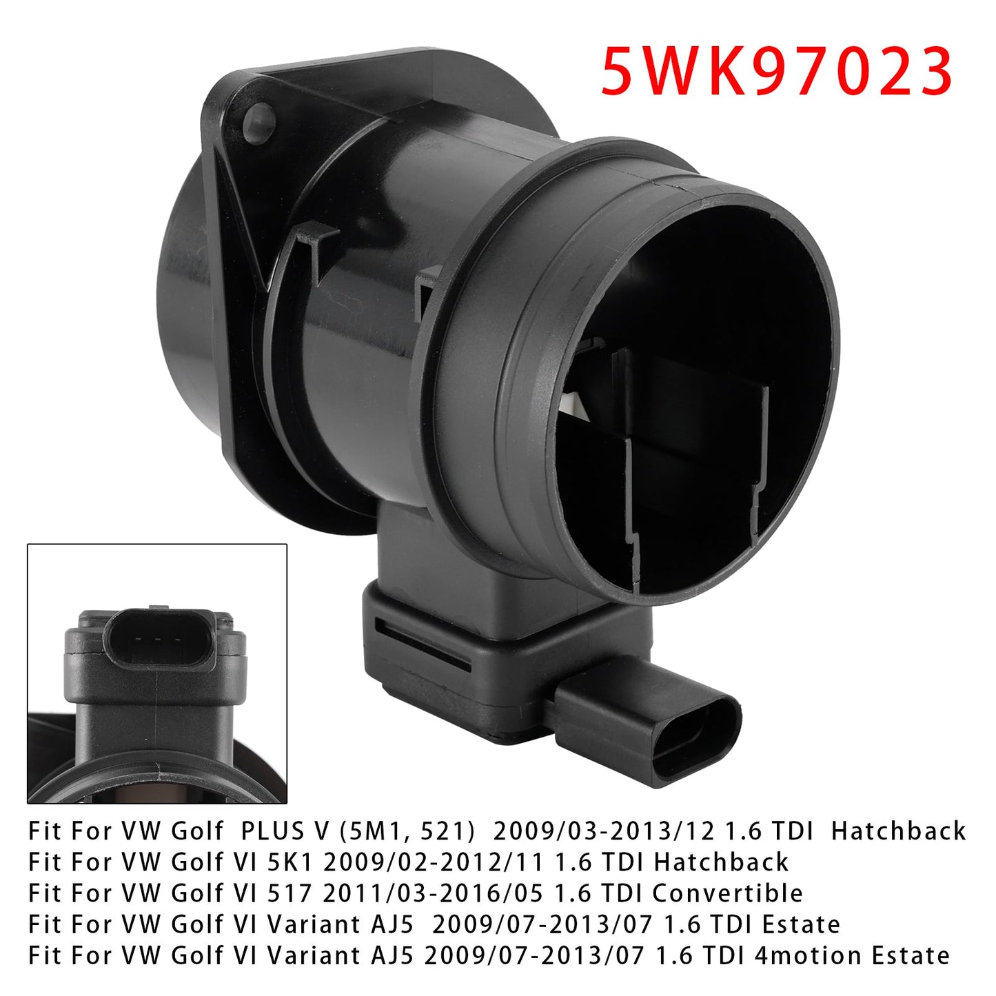 VW Golf VI Audi A1 Seat Leon 1.6TDI 5WK97023 Mass Air Flow Meter Sensor
