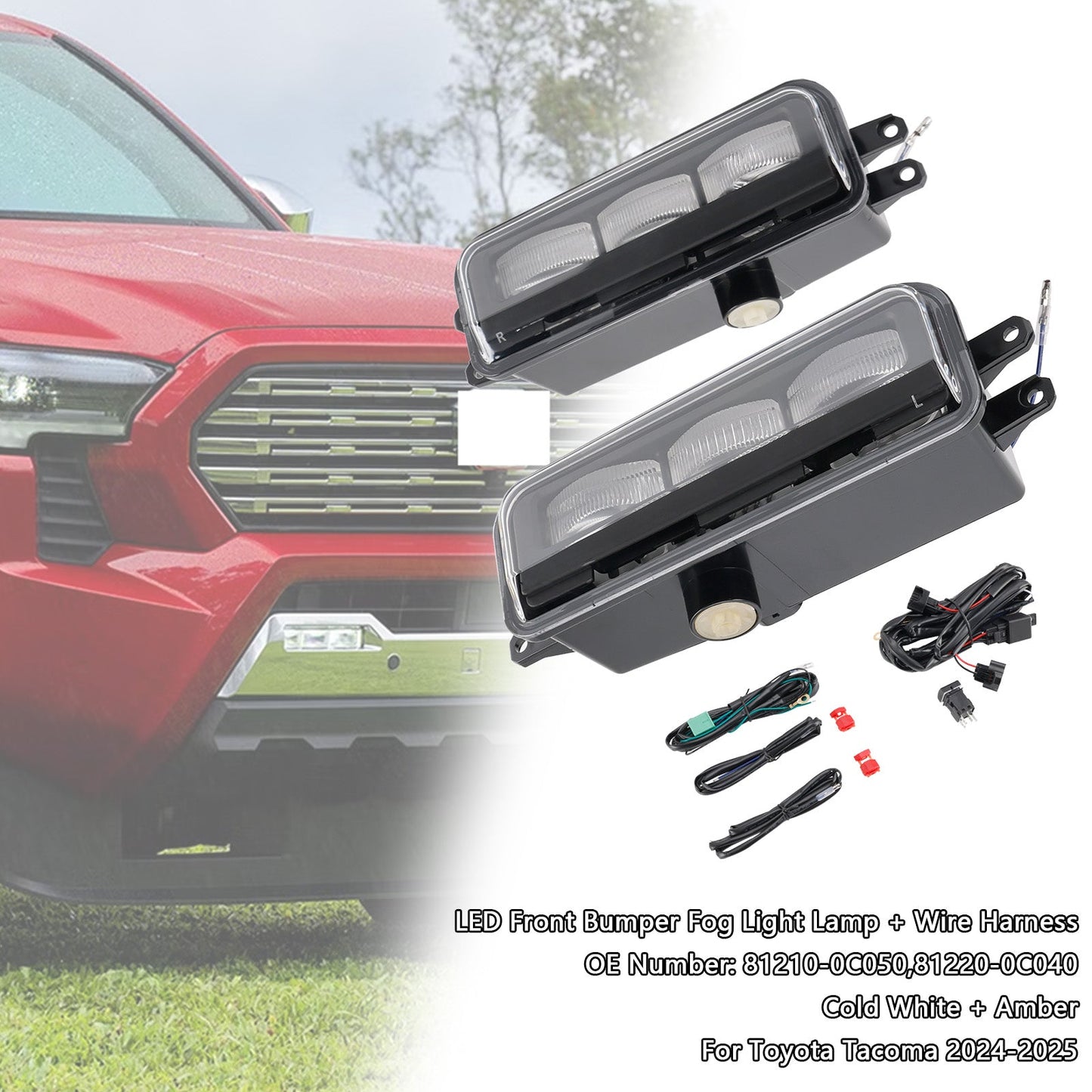 2024-2025 Toyota Tacoma LED Front Bumper Fog Light Lamp + Wire Harness