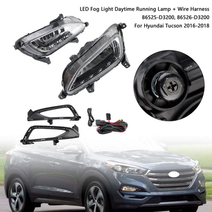 2016-2018 Hyundai Tucson LED Fog Light Daytime Running Lamp + Wire Harness