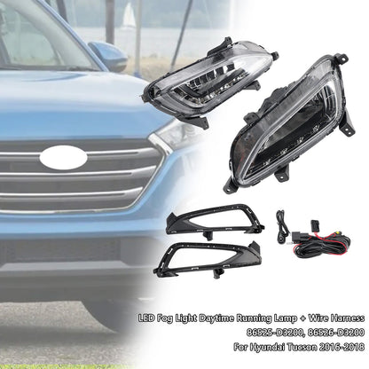 2016-2018 Hyundai Tucson LED Fog Light Daytime Running Lamp + Wire Harness