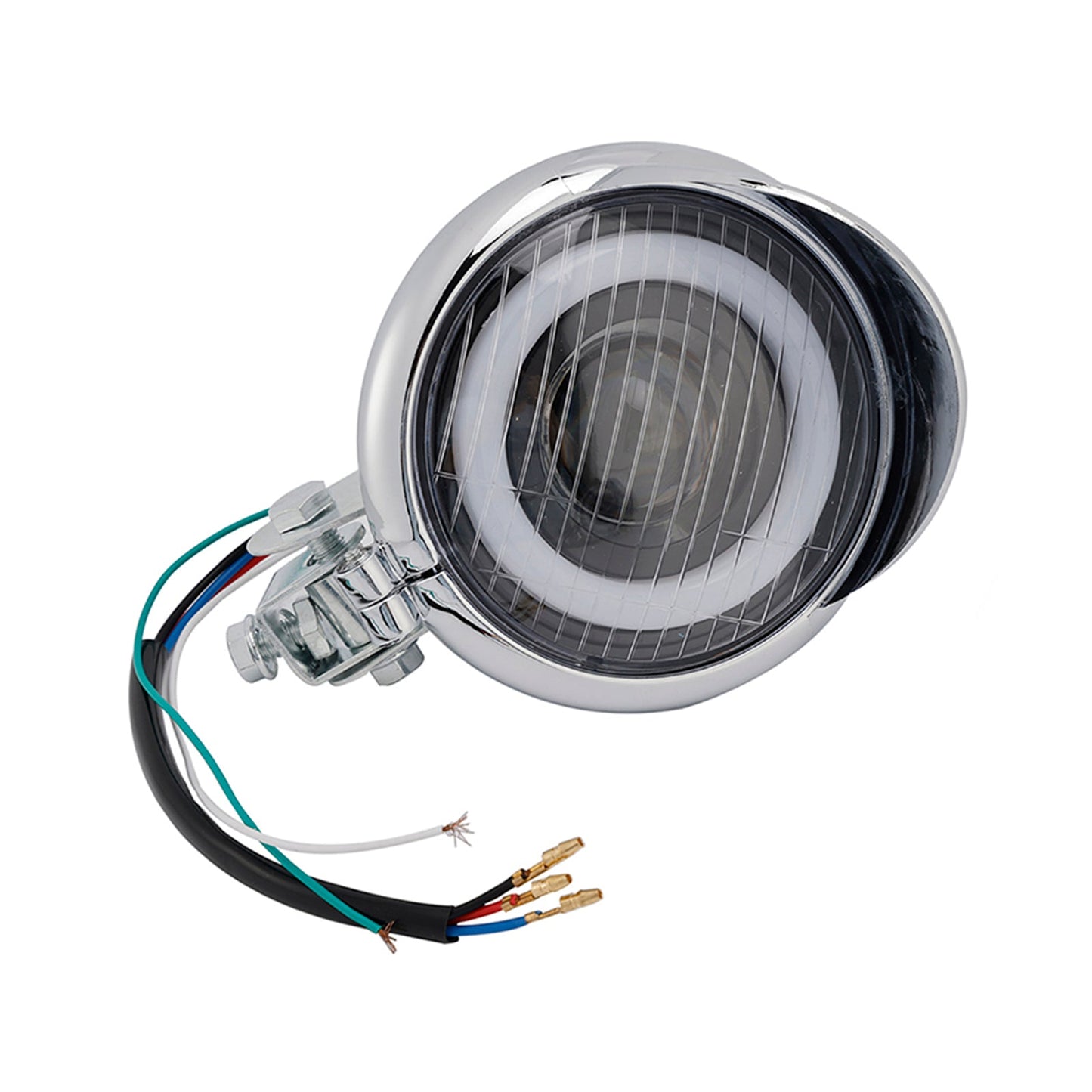 Motorcycle Beam Headlight Fog Lamp Custom Chrome Fits For Racer Bobber Chopper