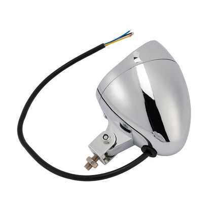 Motorcycle Beam Headlight Fog Lamp Custom Chrome Fits For Racer Bobber Chopper