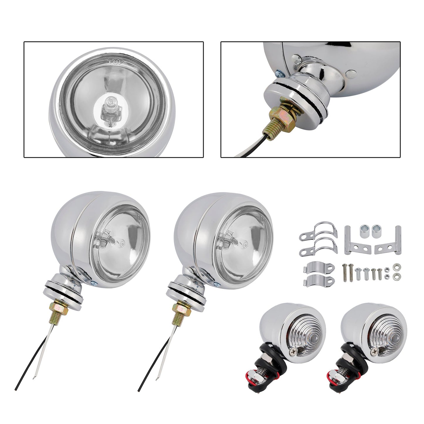 Motorcycle Beam Headlight Fog Lamp Custom Chrome Fits For Racer Bobber Chopper