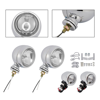 Motorcycle Beam Headlight Fog Lamp Custom Chrome Fits For Racer Bobber Chopper