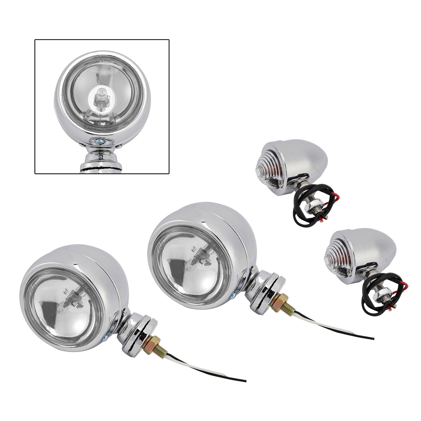 Motorcycle Beam Headlight Fog Lamp Custom Chrome Fits For Racer Bobber Chopper