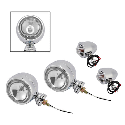 Motorcycle Beam Headlight Fog Lamp Custom Chrome Fits For Racer Bobber Chopper