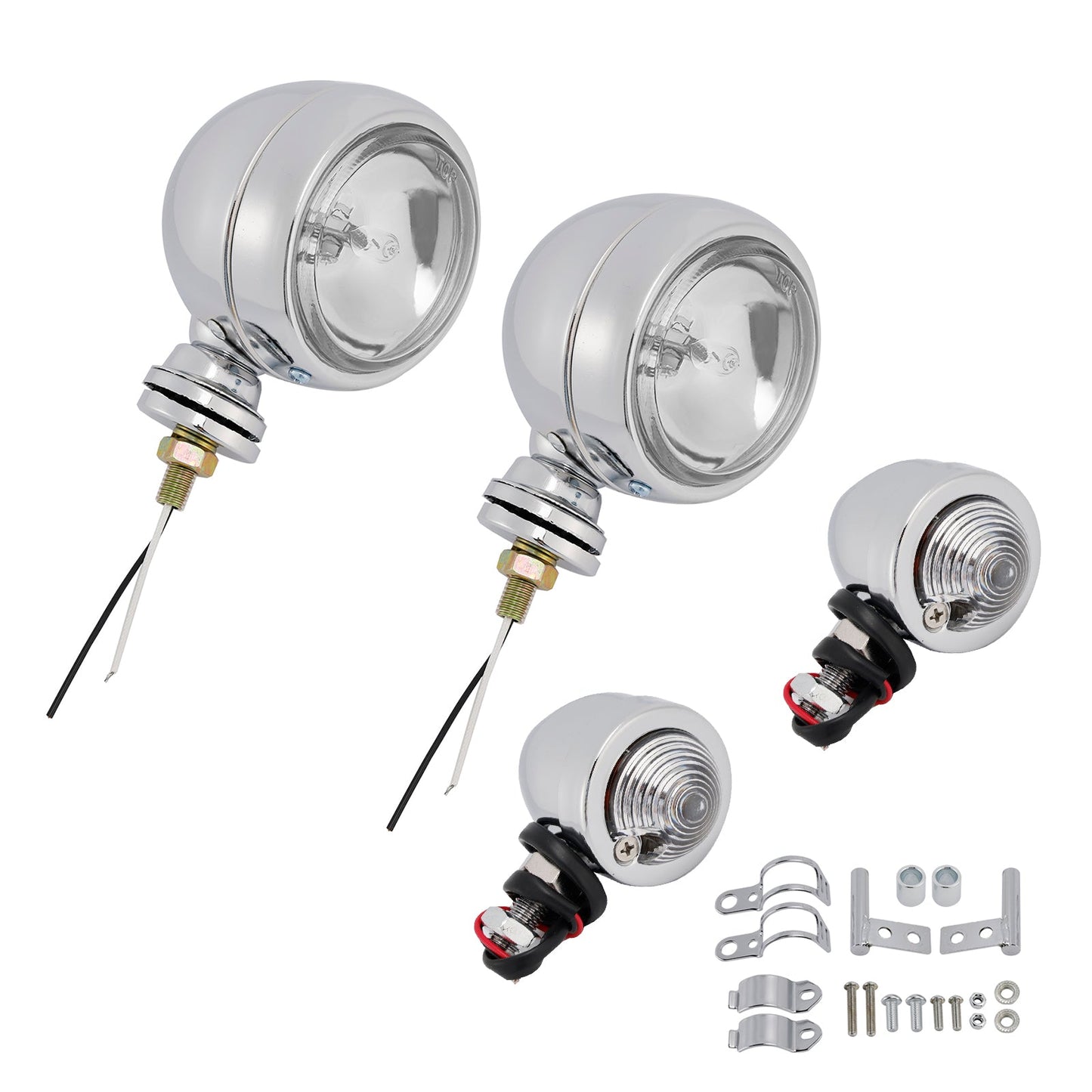 Motorcycle Beam Headlight Fog Lamp Custom Chrome Fits For Racer Bobber Chopper