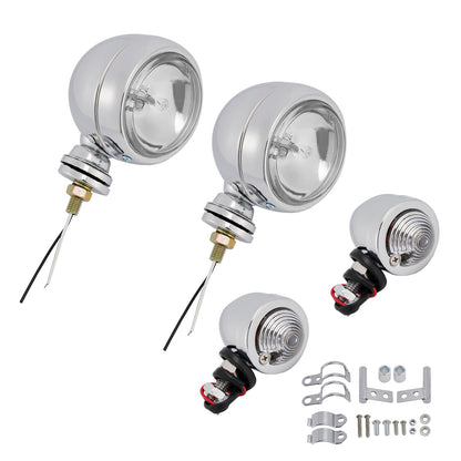 Motorcycle Beam Headlight Fog Lamp Custom Chrome Fits For Racer Bobber Chopper