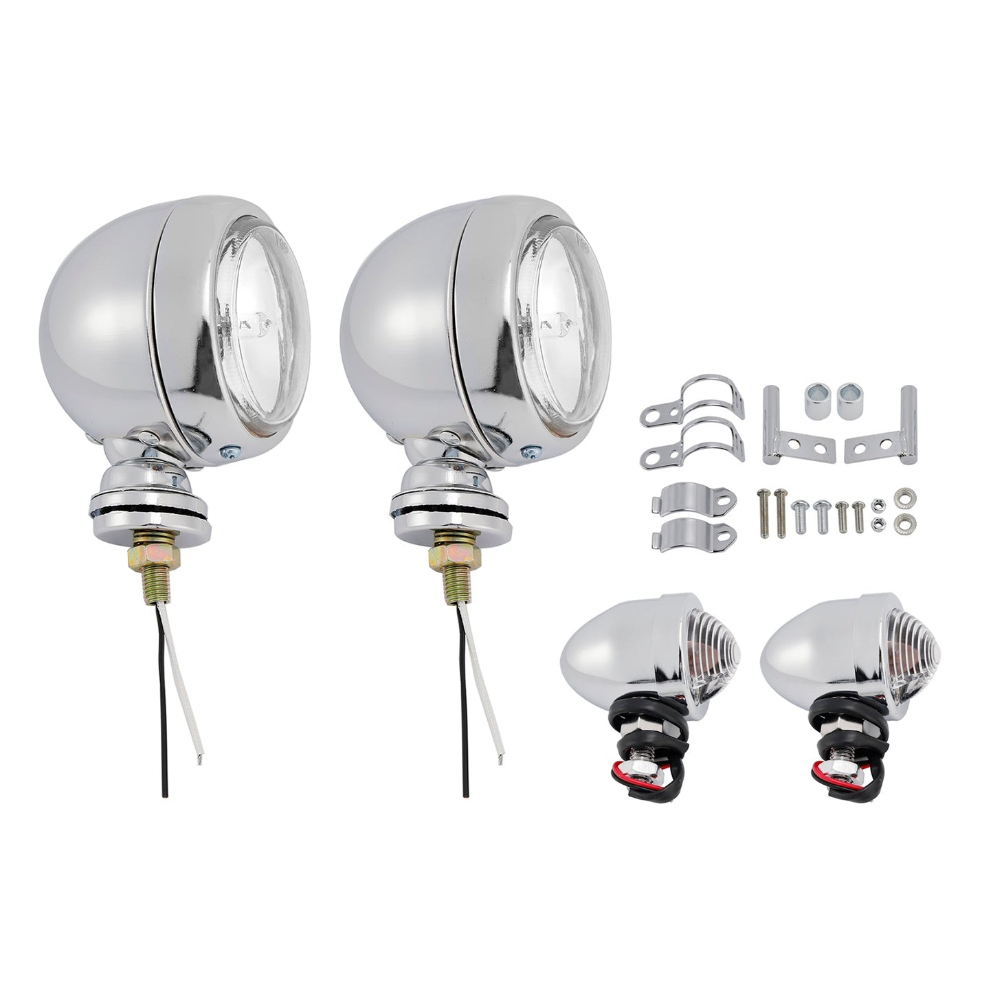 Motorcycle Beam Headlight Fog Lamp Custom Chrome Fits For Racer Bobber Chopper