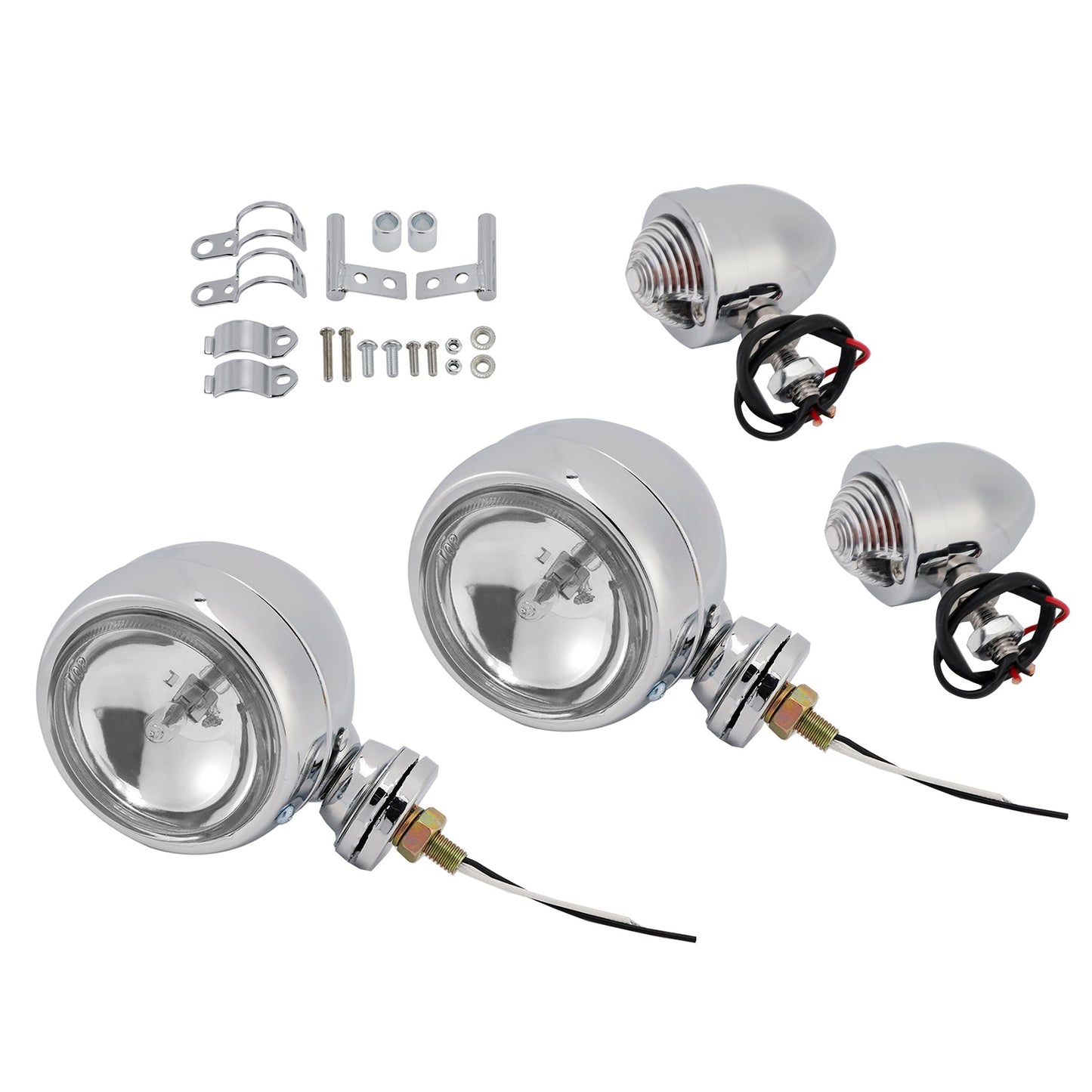 Motorcycle Beam Headlight Fog Lamp Custom Chrome Fits For Racer Bobber Chopper