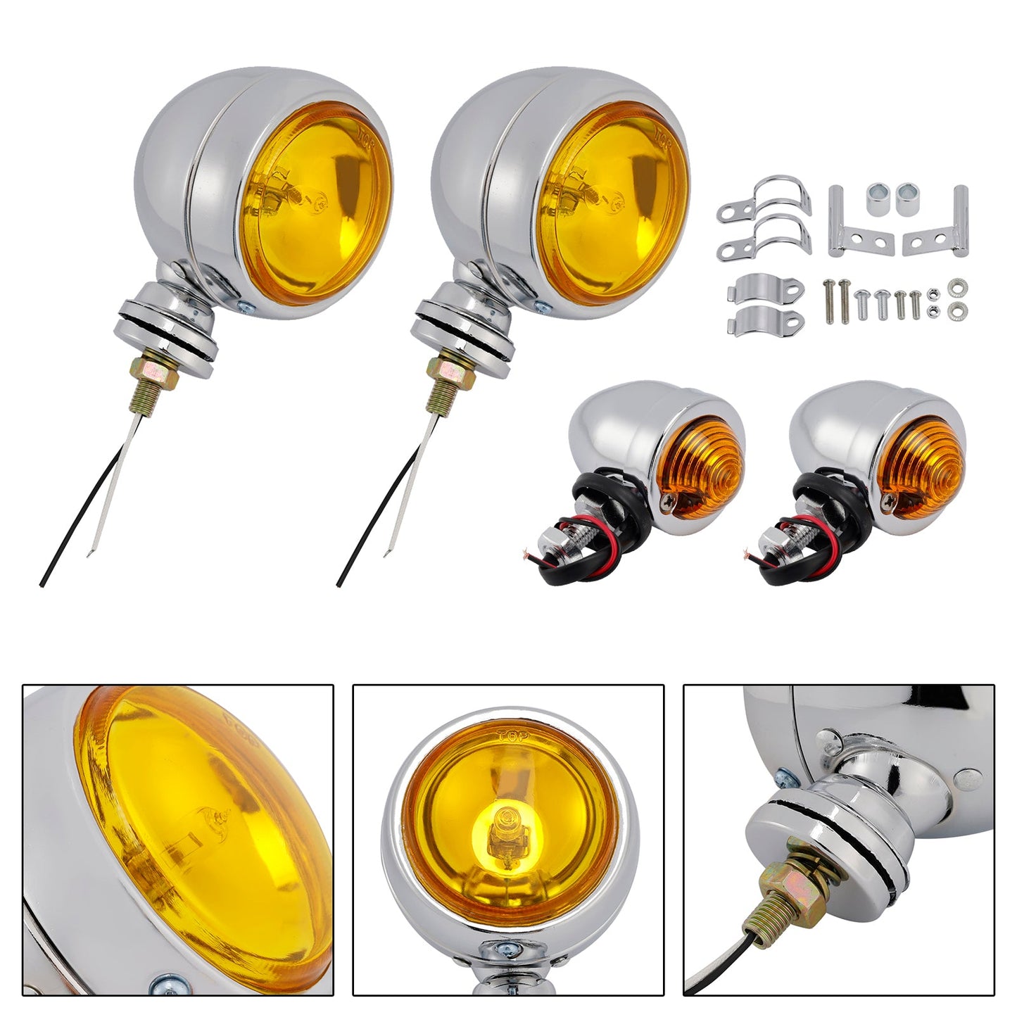 Motorcycle Beam Headlight Fog Lamp Custom Chrome Fits For Racer Bobber Chopper