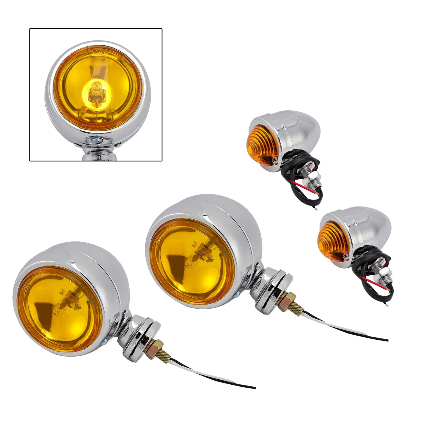 Motorcycle Beam Headlight Fog Lamp Custom Chrome Fits For Racer Bobber Chopper