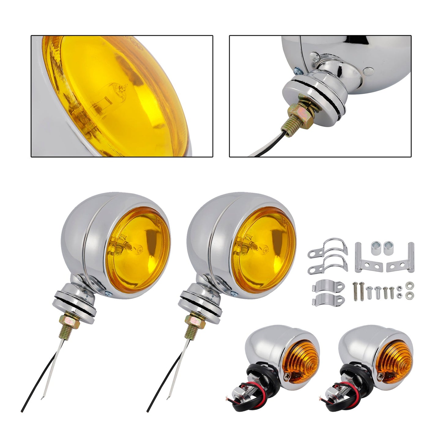 Motorcycle Beam Headlight Fog Lamp Custom Chrome Fits For Racer Bobber Chopper