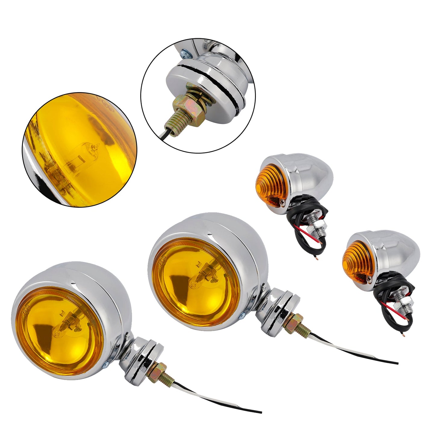 Motorcycle Beam Headlight Fog Lamp Custom Chrome Fits For Racer Bobber Chopper