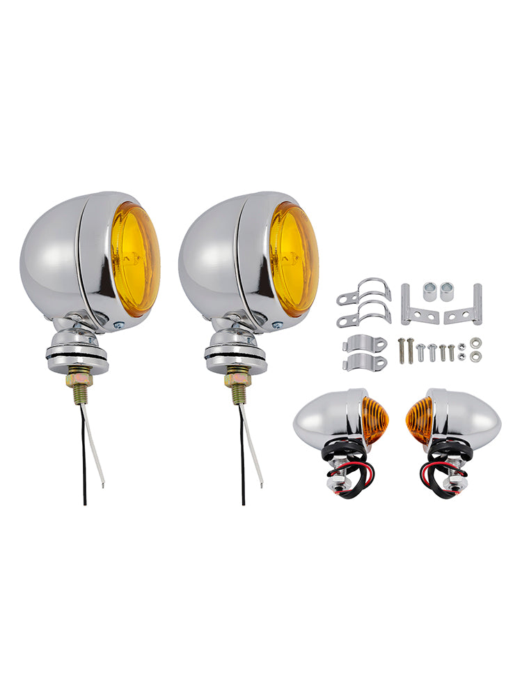 Motorcycle Beam Headlight Fog Lamp Custom Chrome Fits For Racer Bobber Chopper