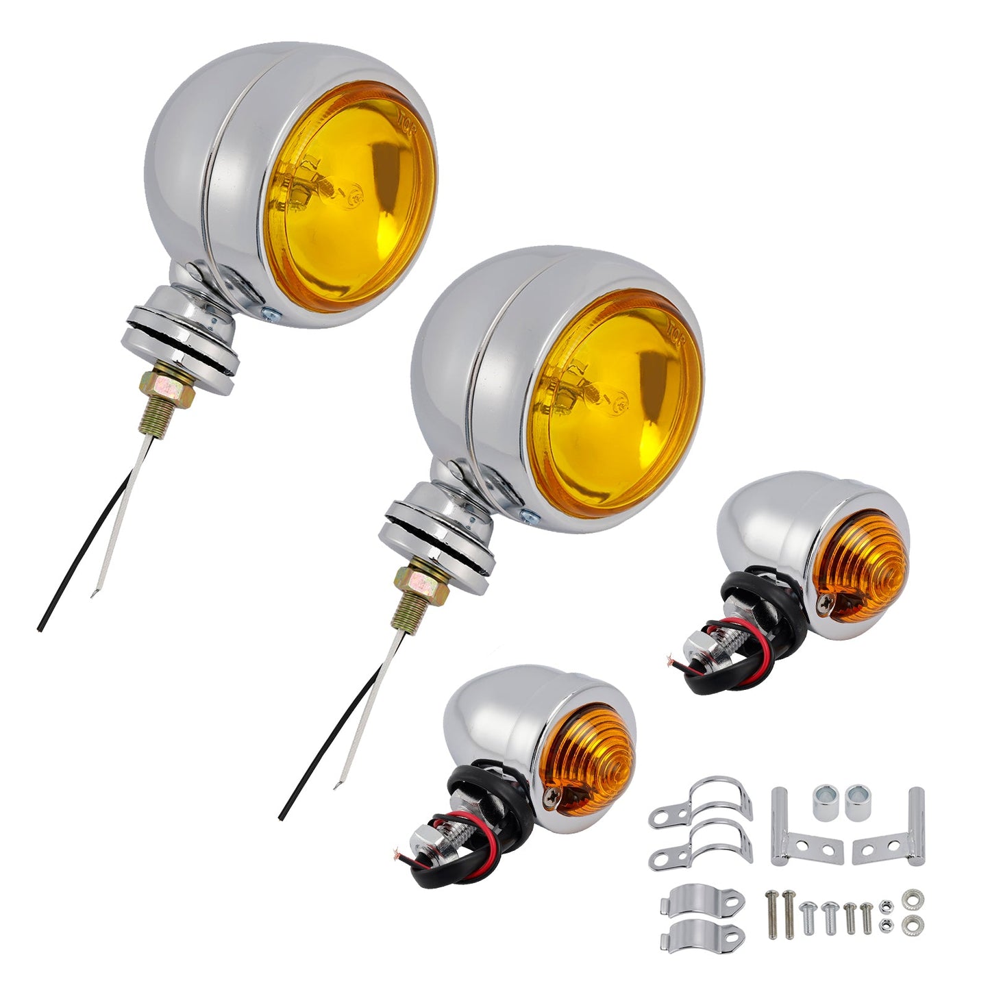 Motorcycle Beam Headlight Fog Lamp Custom Chrome Fits For Racer Bobber Chopper