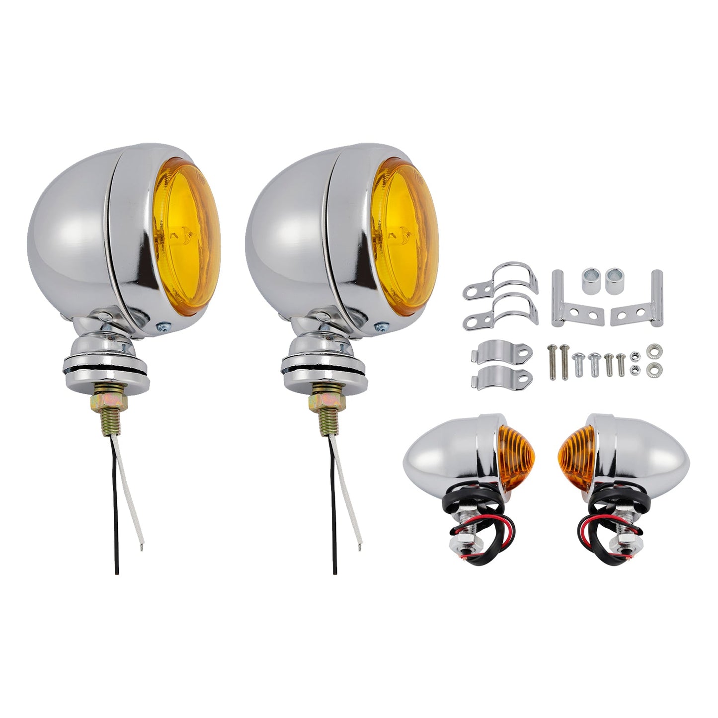 Motorcycle Beam Headlight Fog Lamp Custom Chrome Fits For Racer Bobber Chopper