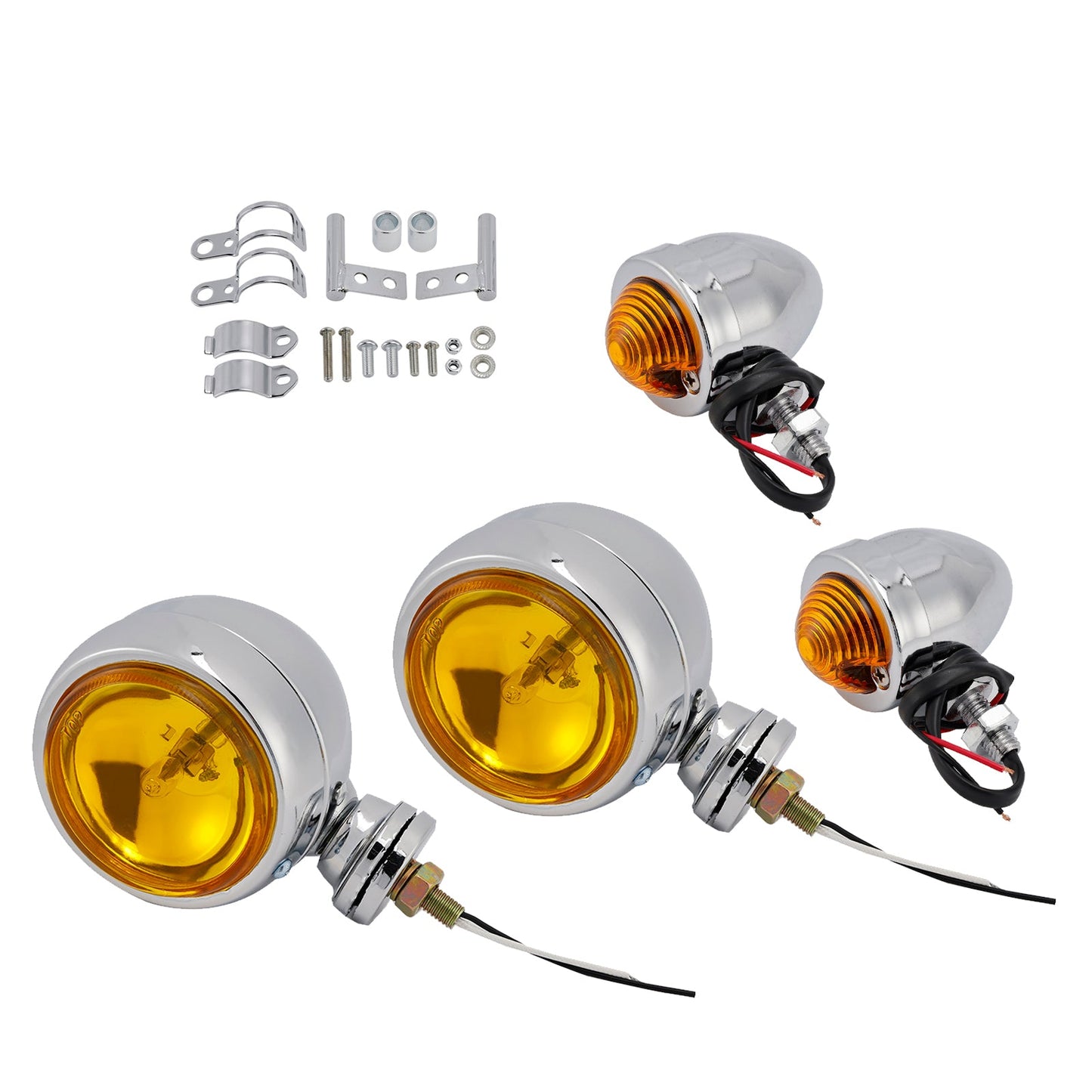 Motorcycle Beam Headlight Fog Lamp Custom Chrome Fits For Racer Bobber Chopper