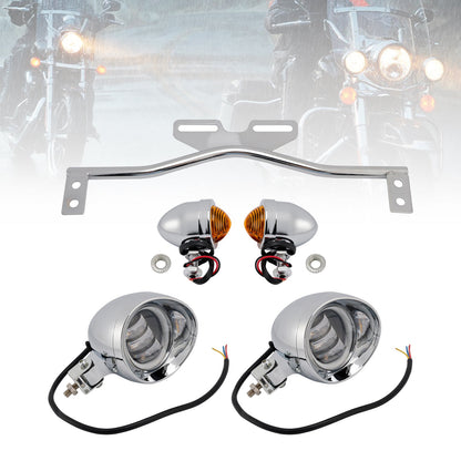 Motorcycle Beam Headlight Fog Lamp Custom Chrome Fits For Racer Bobber Chopper