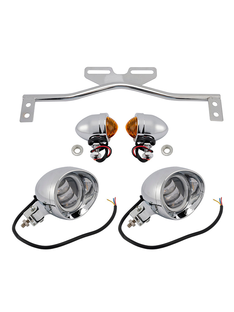 Motorcycle Beam Headlight Fog Lamp Custom Chrome Fits For Racer Bobber Chopper