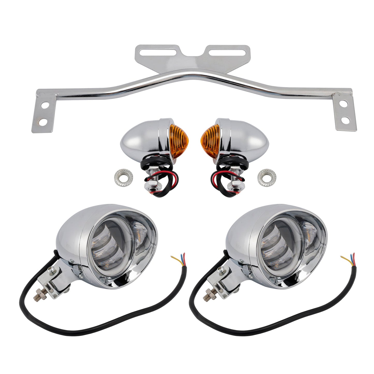 Motorcycle Beam Headlight Fog Lamp Custom Chrome Fits For Racer Bobber Chopper