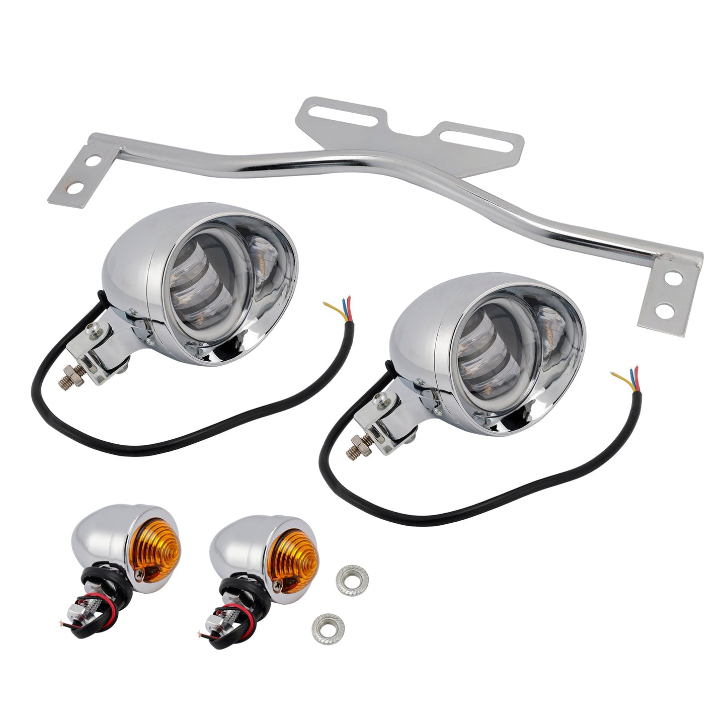 Motorcycle Beam Headlight Fog Lamp Custom Chrome Fits For Racer Bobber Chopper