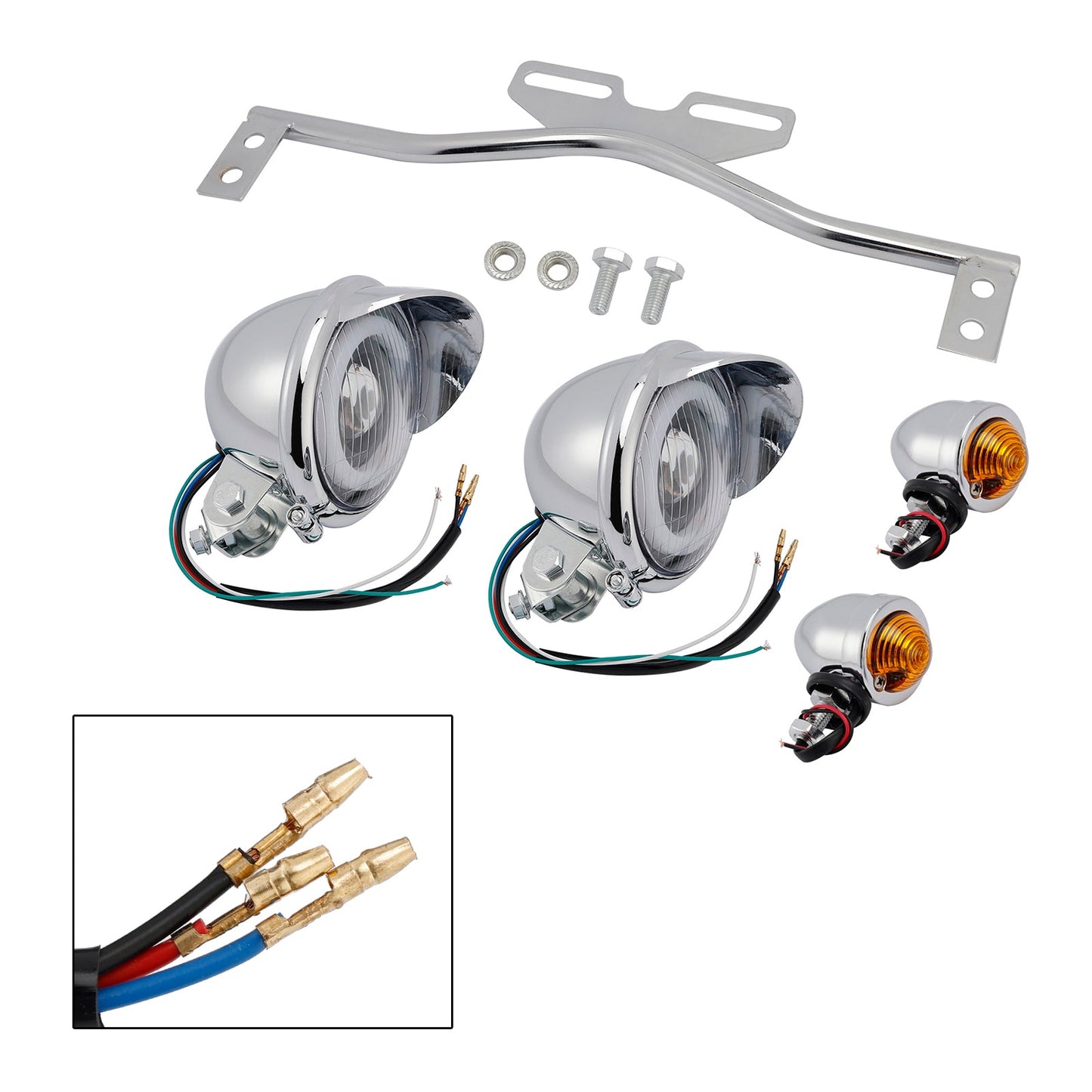 Motorcycle Beam Headlight Fog Lamp Custom Chrome Fits For Racer Bobber Chopper