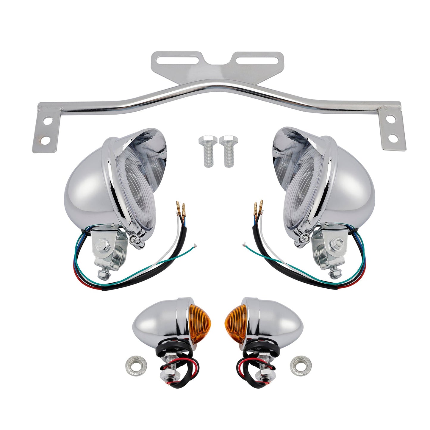 Motorcycle Beam Headlight Fog Lamp Custom Chrome Fits For Racer Bobber Chopper