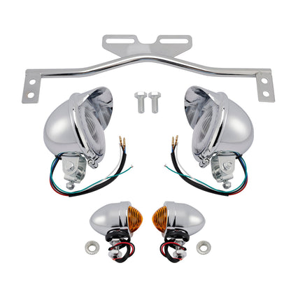Motorcycle Beam Headlight Fog Lamp Custom Chrome Fits For Racer Bobber Chopper