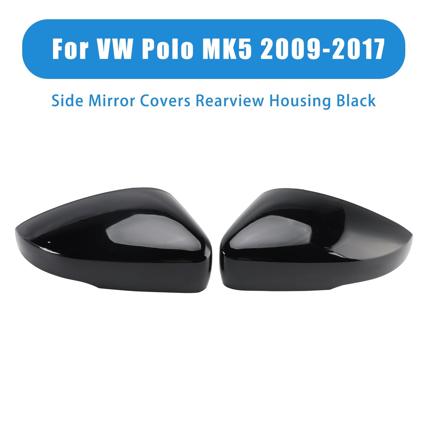 VW Polo MK5 2009-2017 Side Mirror Covers Rearview Housing Black 6R0857538B