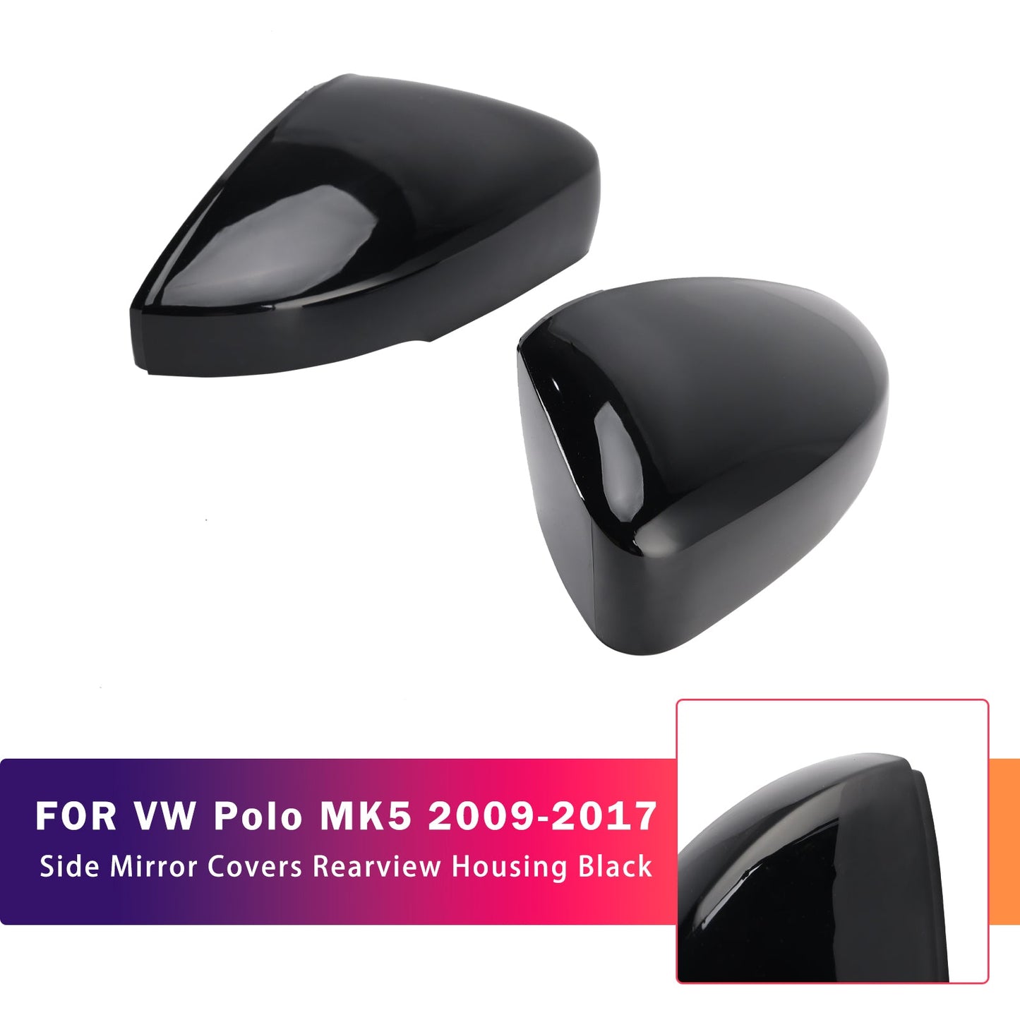 VW Polo MK5 2009-2017 Side Mirror Covers Rearview Housing Black 6R0857538B