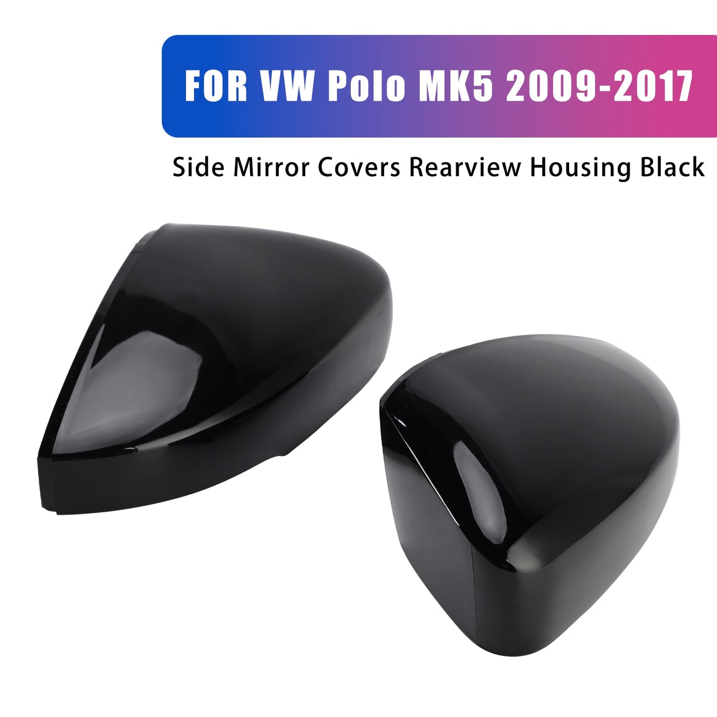 VW Polo MK5 2009-2017 Side Mirror Covers Rearview Housing Black 6R0857538B
