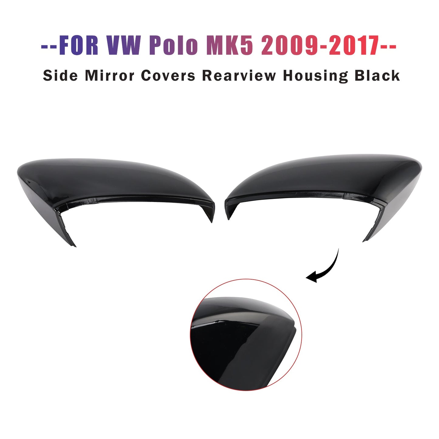 VW Polo MK5 2009-2017 Side Mirror Covers Rearview Housing Black 6R0857538B