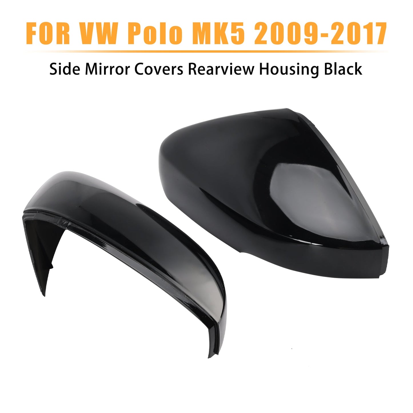 VW Polo MK5 2009-2017 Side Mirror Covers Rearview Housing Black 6R0857538B