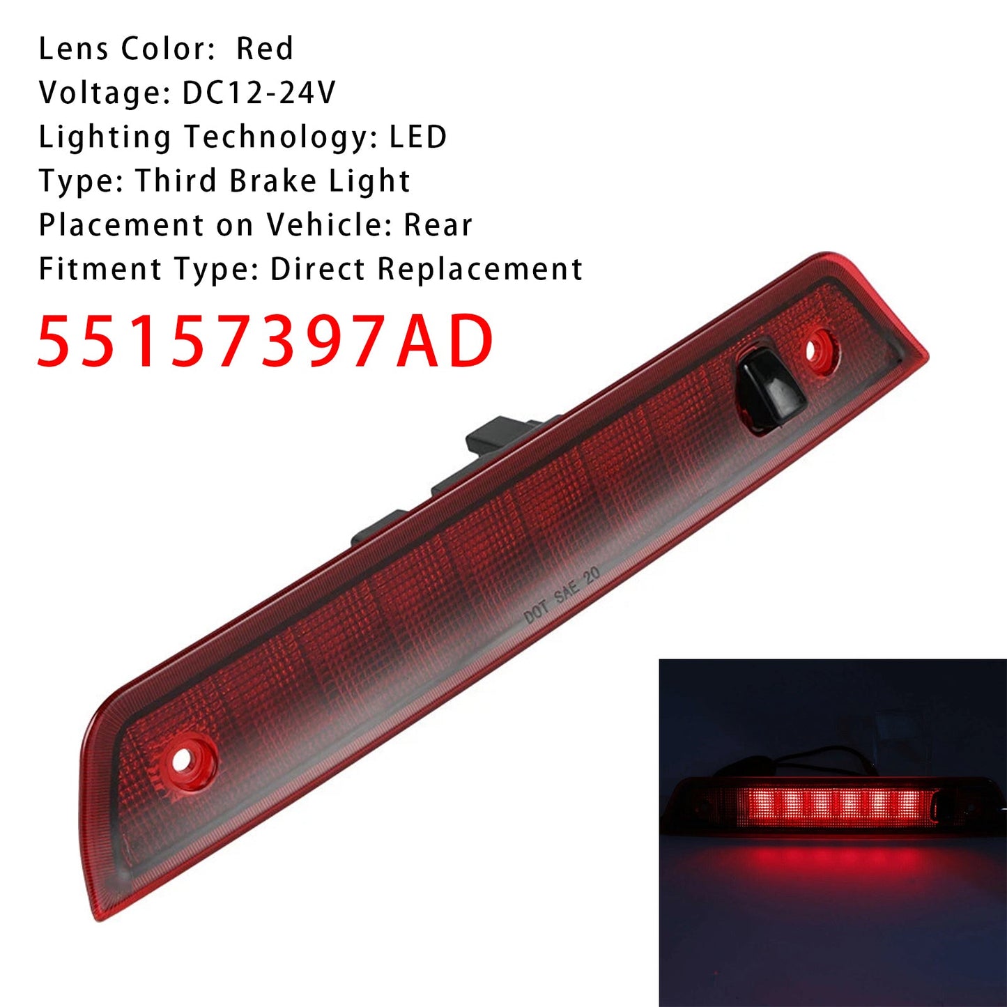 2005-2010 Jeep Grand Cherokee Red LED Third 3rd Brake Light 55157397AD