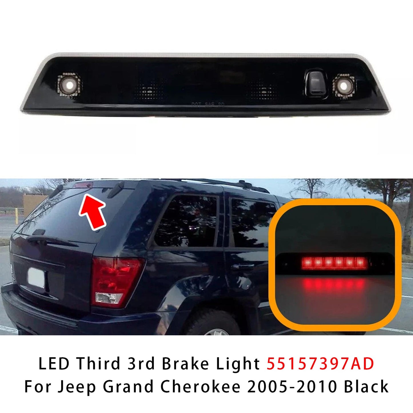 2005-2010 Jeep Grand Cherokee Black LED Third 3rd Brake Light 55157397AD