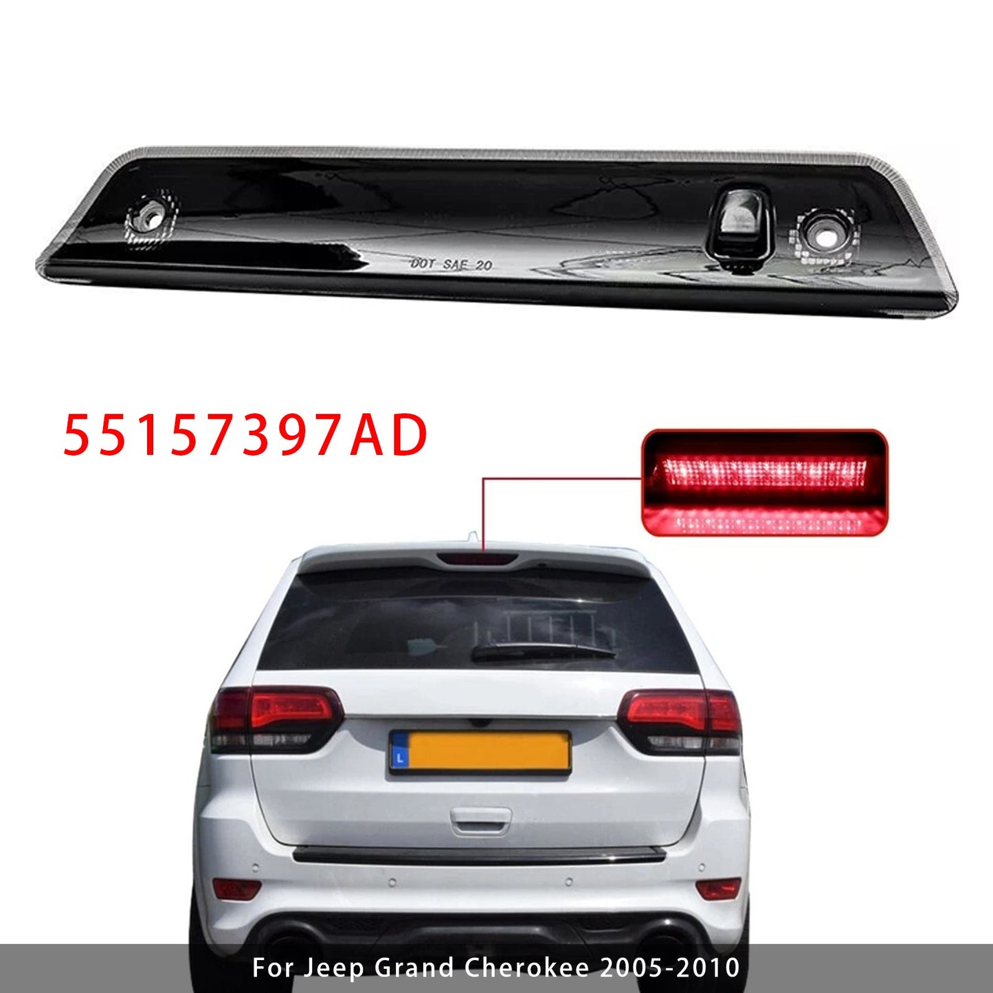 2005-2010 Jeep Grand Cherokee Black LED Third 3rd Brake Light 55157397AD