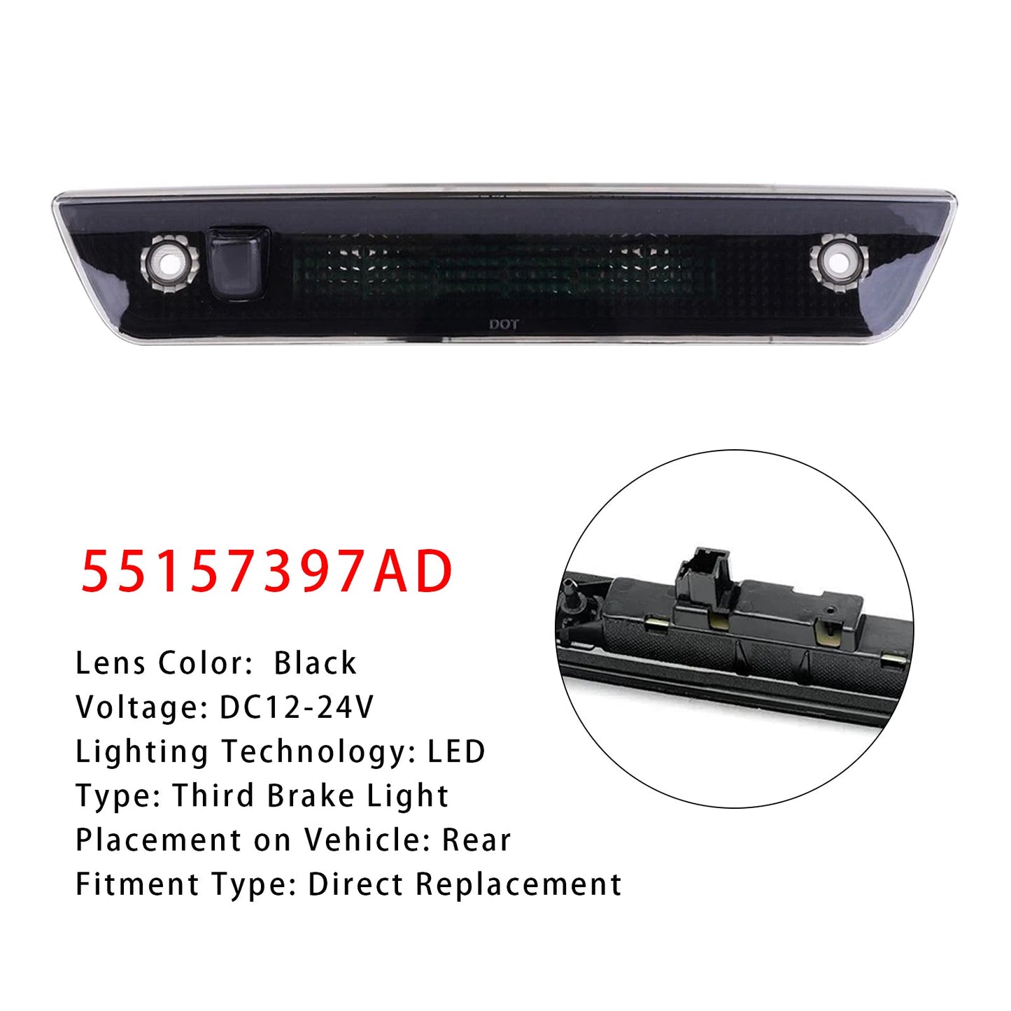 2005-2010 Jeep Grand Cherokee Black LED Third 3rd Brake Light 55157397AD