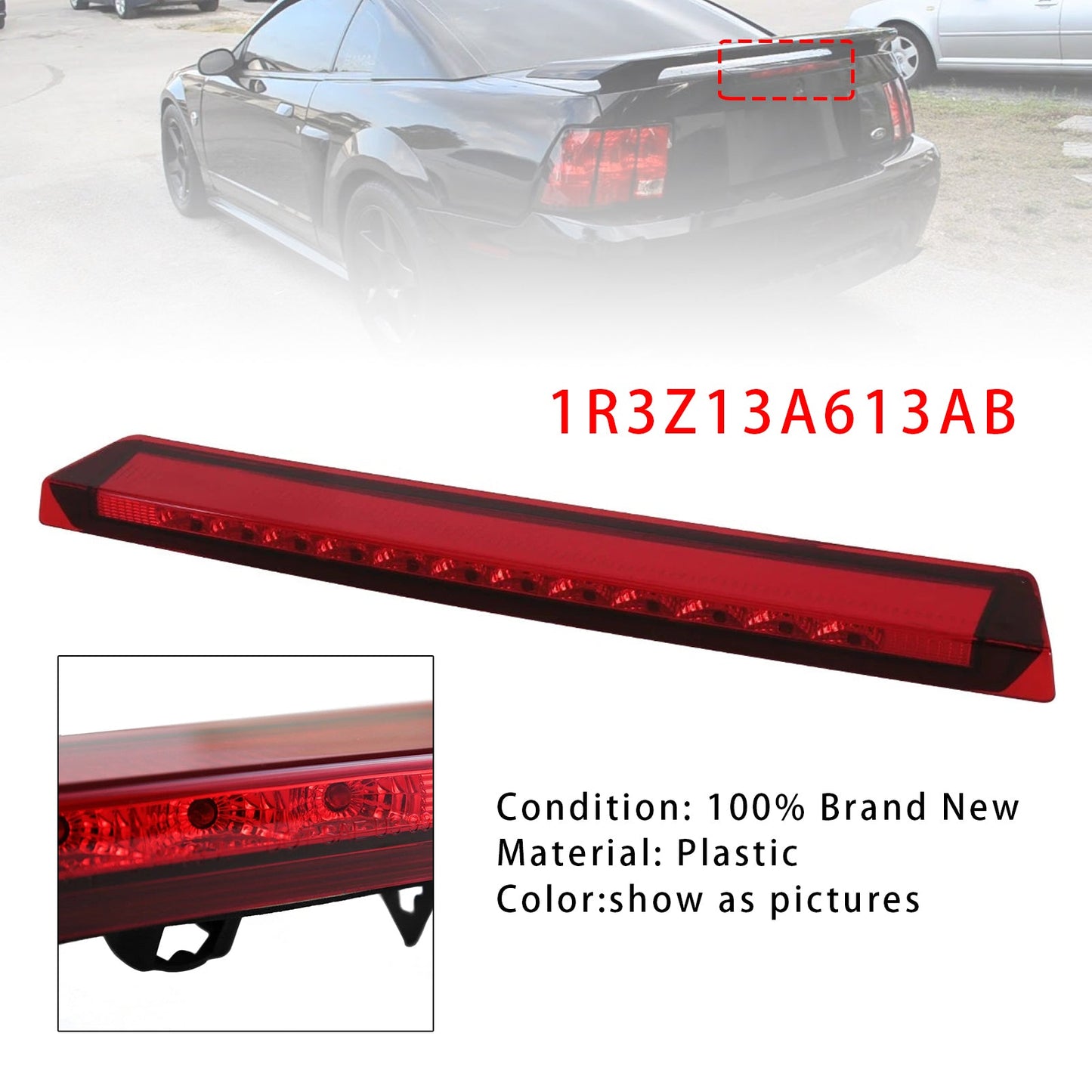 1R3Z13A613AB Bright LED Red 3rd Third Brake Light Stop Lamp For Ford Mustang V6/GT 1999-2004