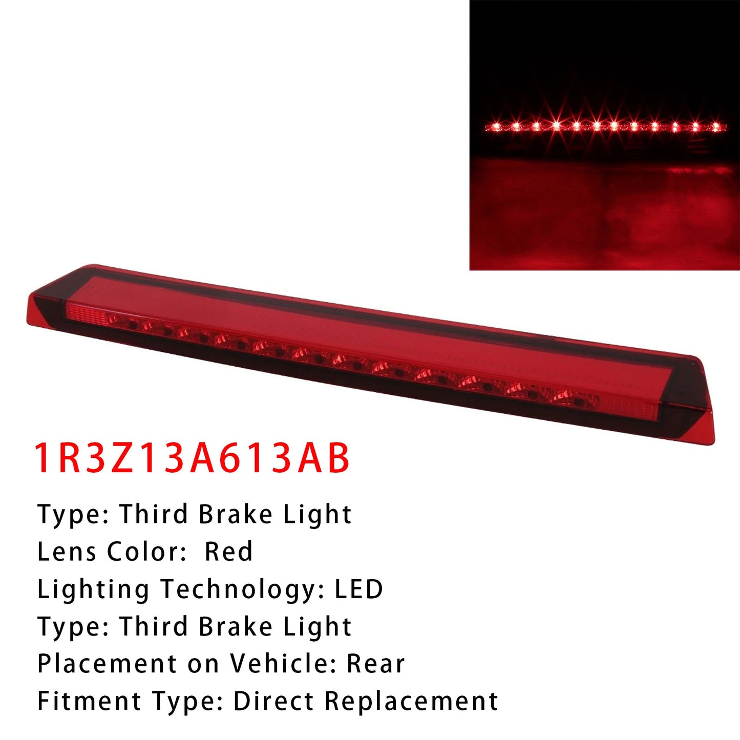 1999-2004 Ford Mustang V6/GT Bright LED Red 3rd Third Brake Light Stop Lamp 1R3Z13A613AB