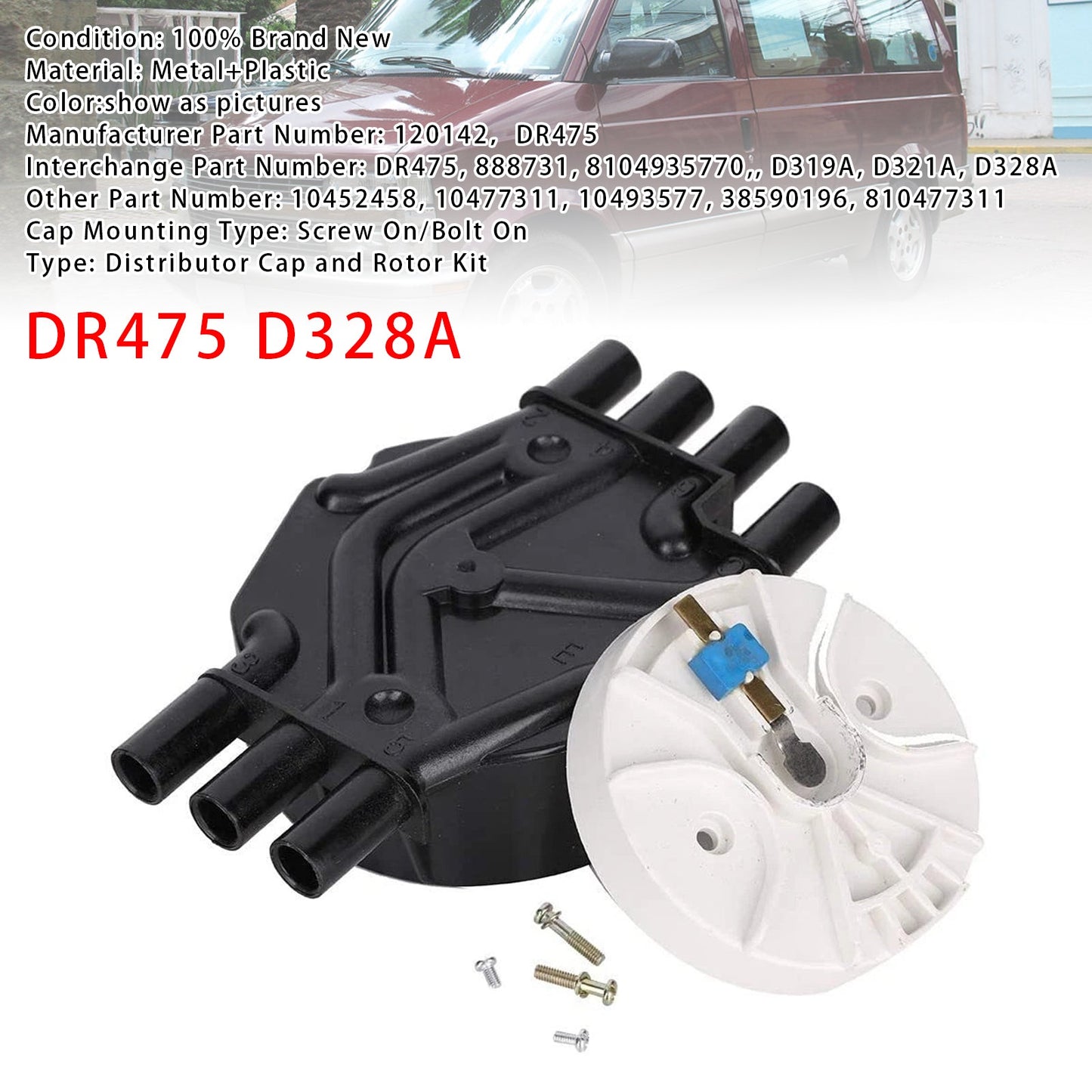Chevy Cadillac GMC V6 4.3L DR475 D328A Ignition Distributor Cap & Rotor Kit 120142