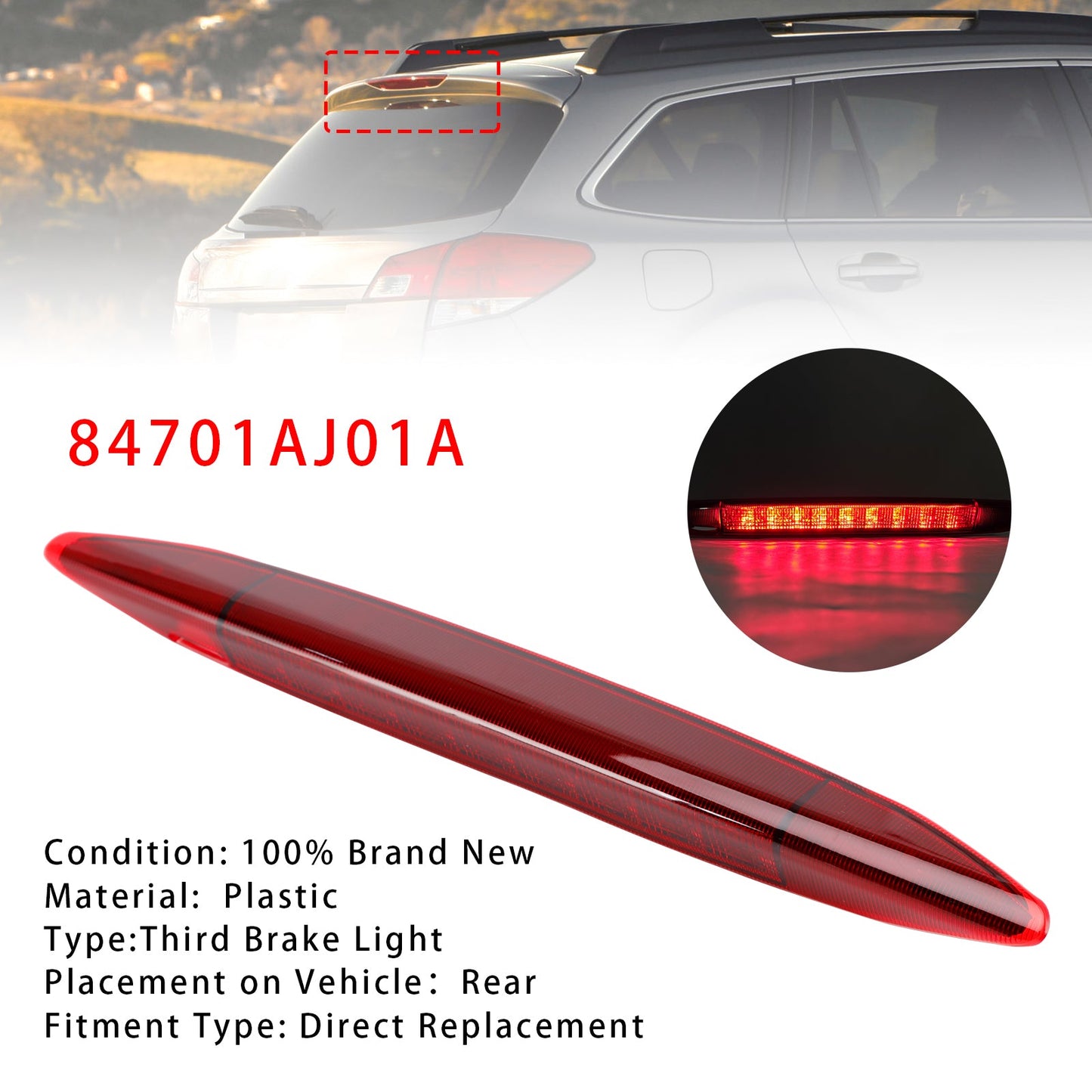 2010-2014 Subaru Outback 84701AJ01A Red Lens High Mount Third Brake Light Lamp