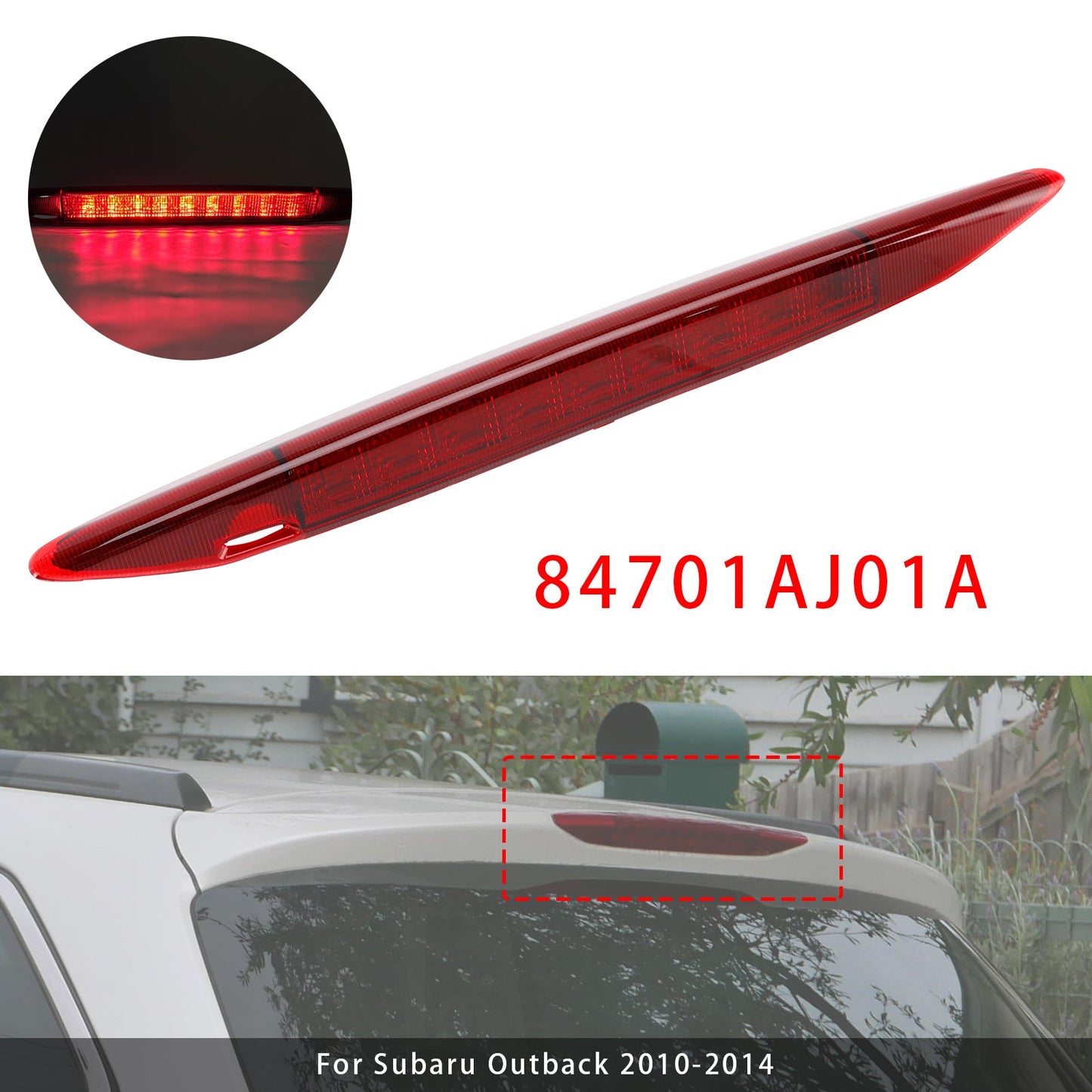 2010-2014 Subaru Outback 84701AJ01A Red Lens High Mount Third Brake Light Lamp