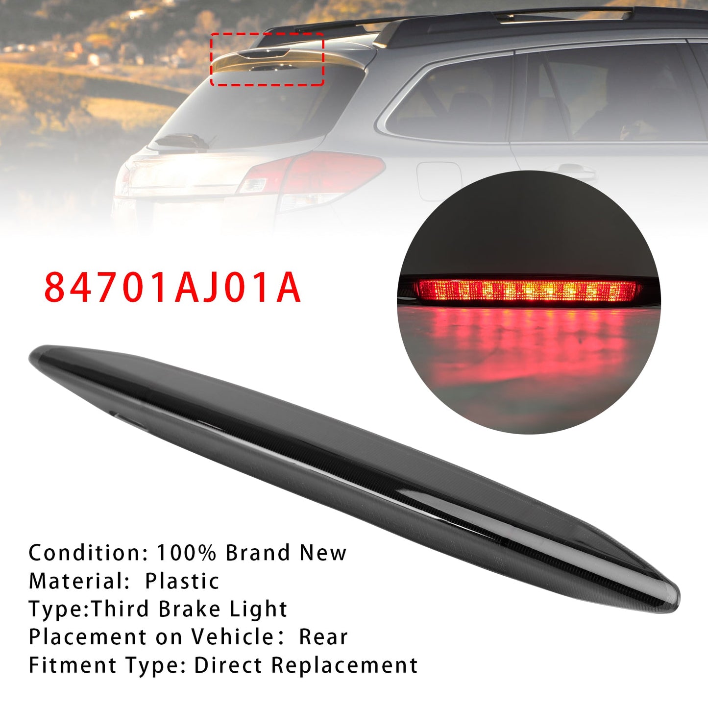 84701AJ01A Black Lens High Mount Third Brake Light Lamp For Subaru Outback 2010-2014