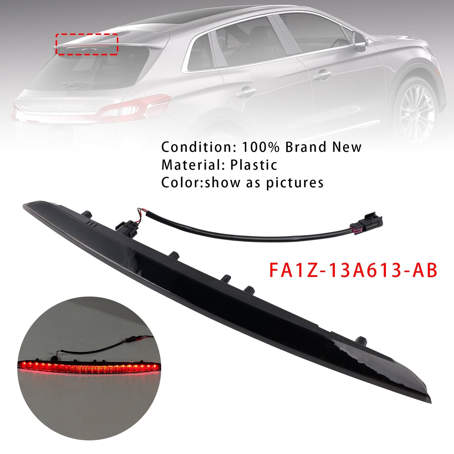 Lincoln MKX 2016-2018 Black Lens Rear High Mount Brake Light FA1Z-13A613-AB