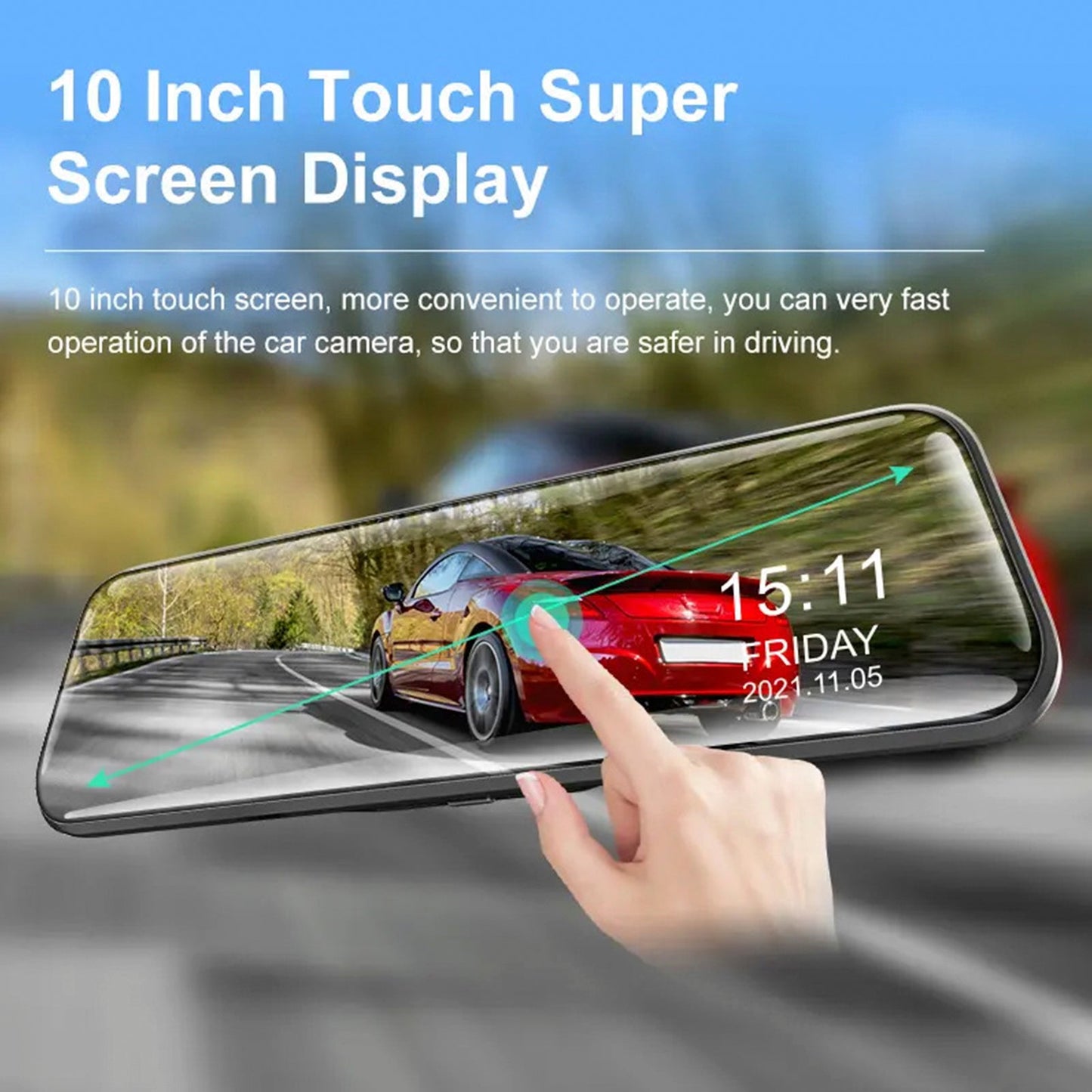Espejo retrovisor de 10 pulgadas con pantalla completa HD 1080P, transmisión multimedia, grabadora de conducción, lente dual con imagen de marcha atrás