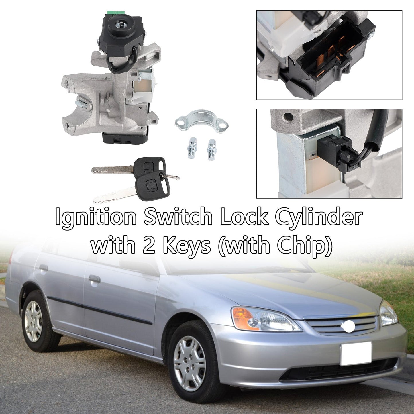 Honda Civic 1.3L 1.7L Ignition Switch Lock Cylinder with 2 Keys with Chip