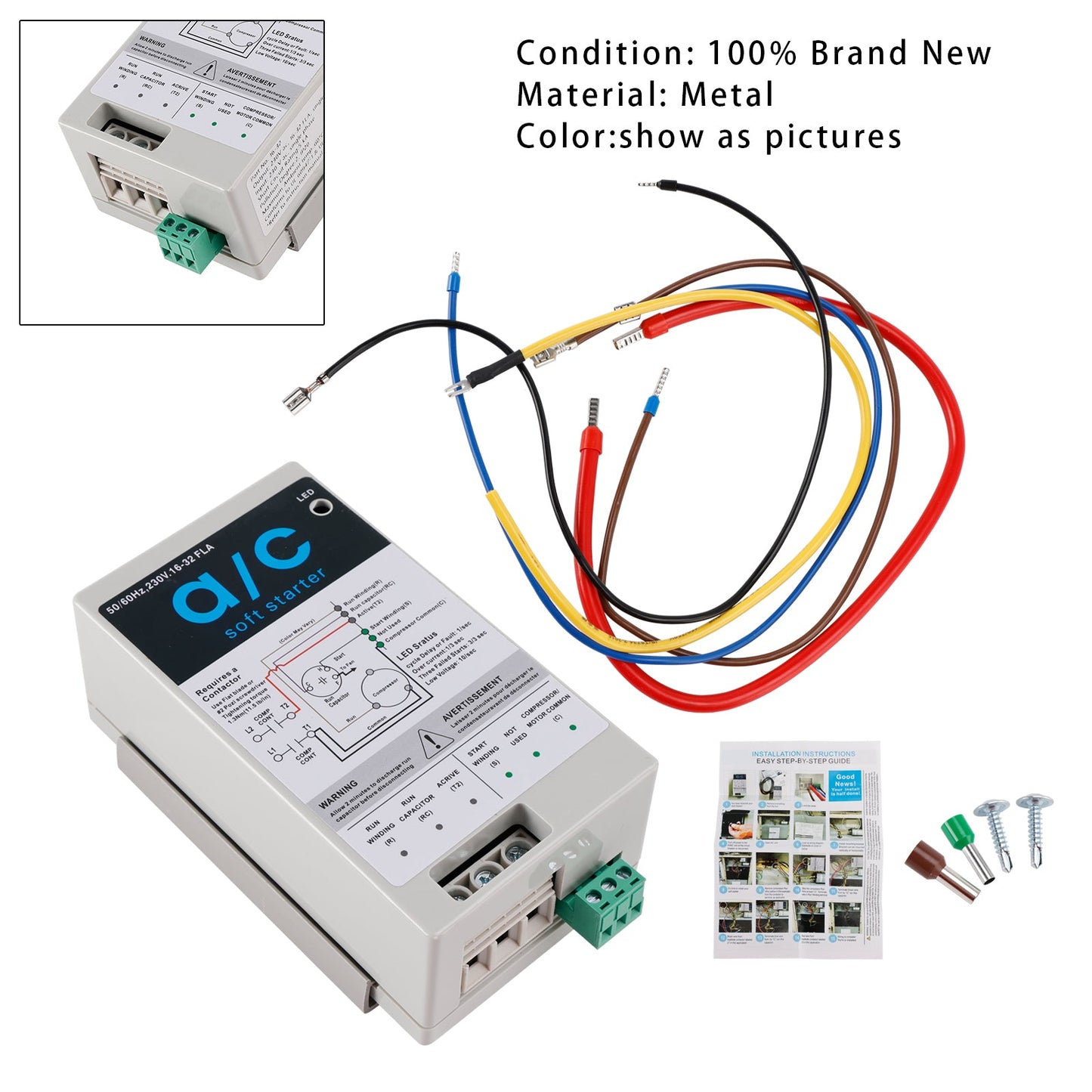 AC Soft Starter Reverse Motor Protection Easy DIY Install kit Fits Inside AC Compact Surge Protector & Motor Saver Ideal For HVAC Generators & Utility Power