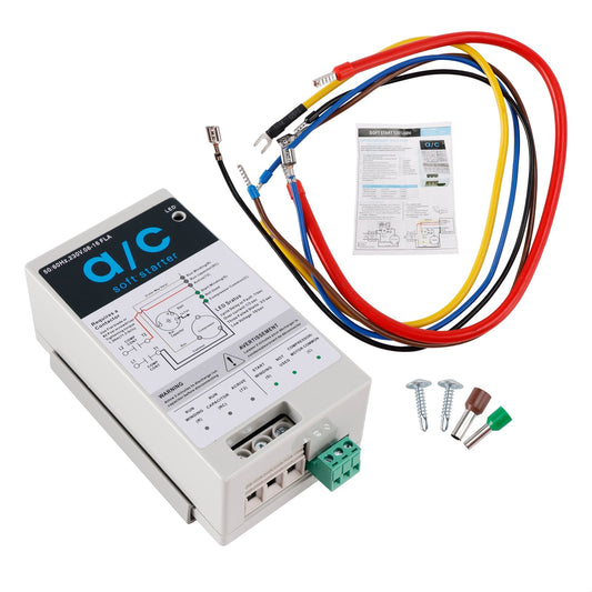 Módulo de arranque suave de 8 a 16 A para unidades de aire acondicionado de 1,75 a 3,5 toneladas. Protección contra reversa del motor. Fácil instalación.